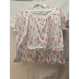 Jellyfish Kids Girls Pink Pajama Set Size 7/8 Short Sleeve Shorts Set Ice Cream